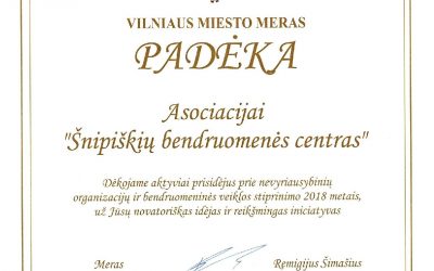 Vilniaus miesto mero padėka Šnipiškių bendruomenės centrui